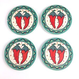 Veggie Red Peppers Hand Painted 4 Coasters Chris Bubany Tucson AZ Art Potter